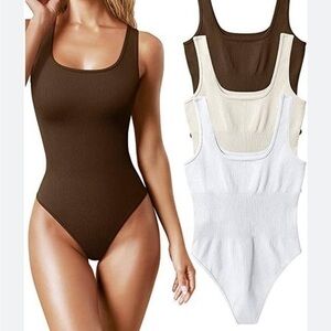 ribbed sleeveless bodysuits.3 piece bundle.White/brown/tan.Women size medium